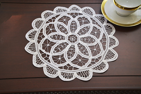 Belgium 109 All Lace Doilies. 12" Round. All Battenburg Doily - Click Image to Close